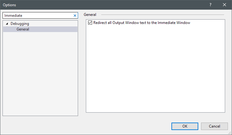 Setting to enable output to Immediate Window